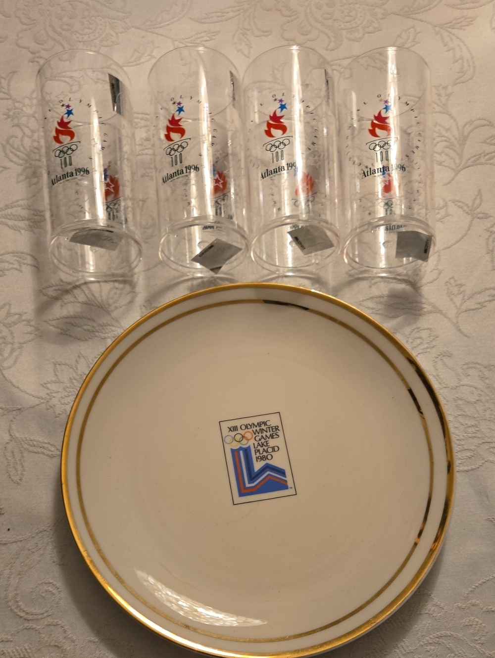 5 PC LOT OLYMPIC COLLECTIBLES 4 1996 CUPS & 1980 PLATE